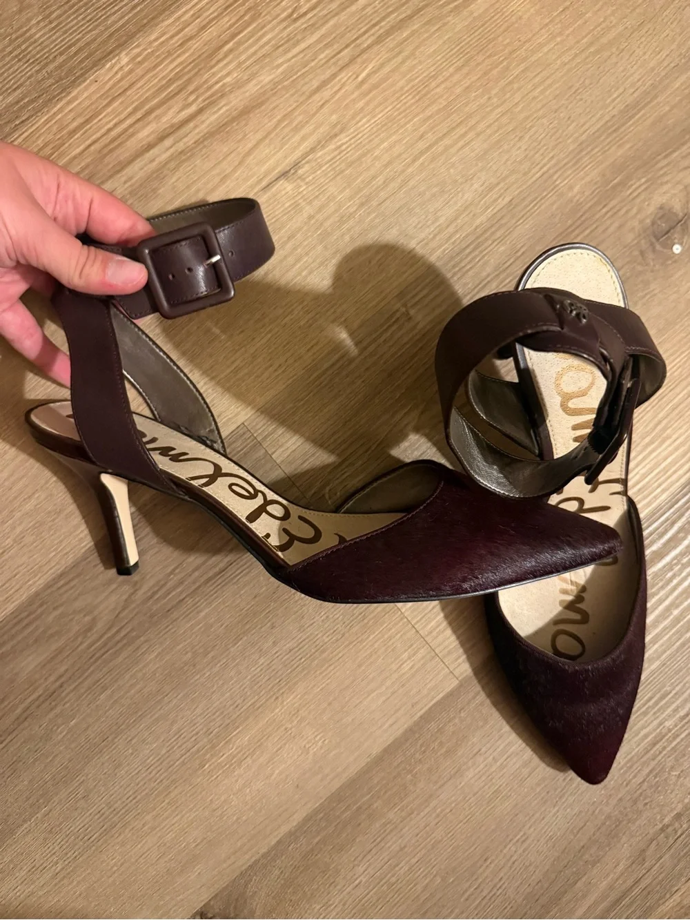 Sam Edelman Brown Pony Hair Pointed Ankle-Strap Heels